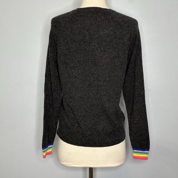 NEW Brodie Fine Cashmere Charcoal Gray Love Rainbow Foil Pullover Sweater Size M - Picture 4 of 7